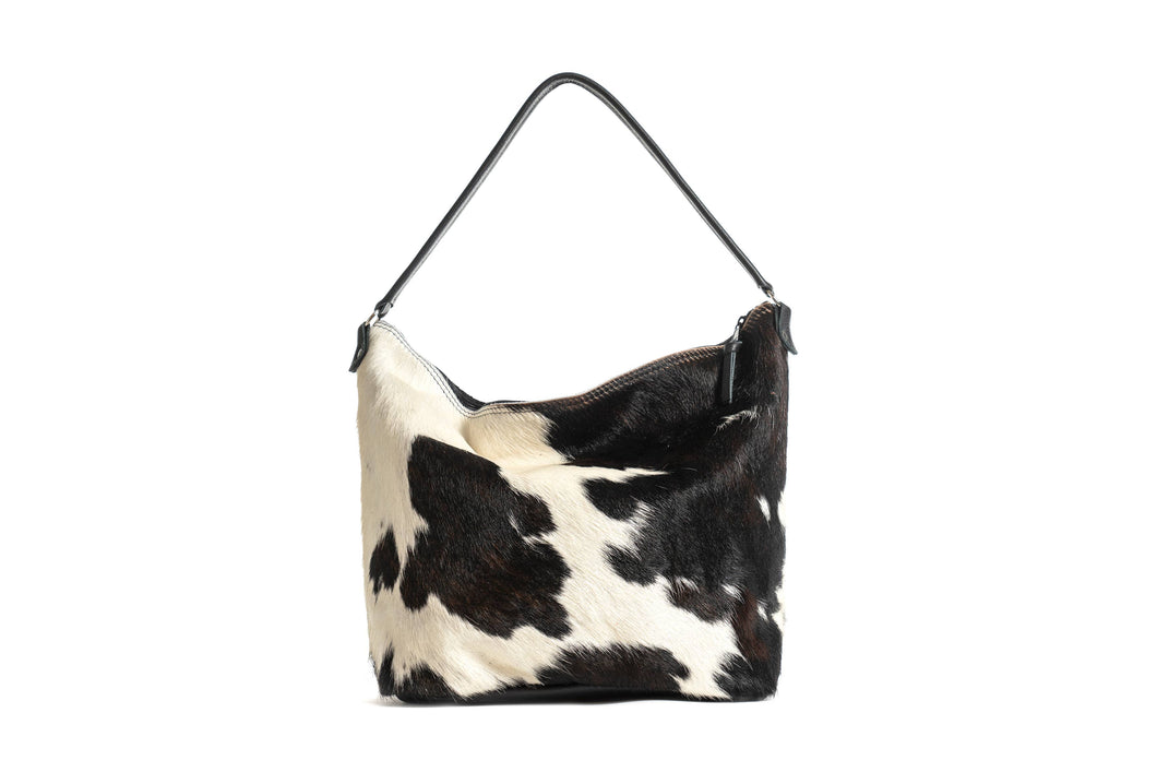 Black and White  Hair On Leather Bag -Handmade