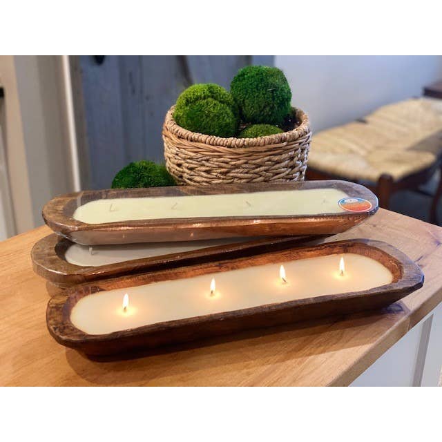 Carved Bread/Dough Bowl with Twisted Cinnamon Scented Hand Poured Candle