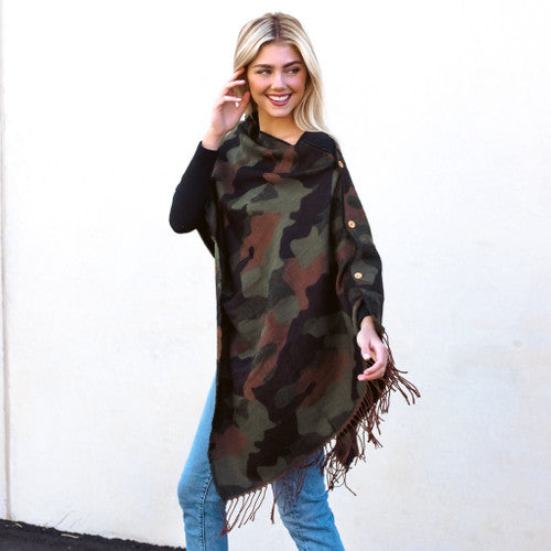 Camo Button Scarf - Olive Greens