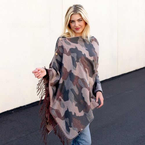 Camo Button Scarf - Neutral Tans